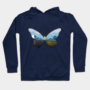 Minimalistic Paper Craft Digital Art - Mountain landscape Butterfly Hoodie